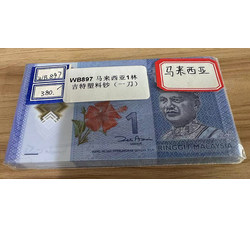 马来西亚1林吉特全新UNC纸币 塑料钞 一刀合售