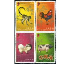 HK0593 香港绒面生肖第（2）鸡 猴 狗 猪（2007年）	