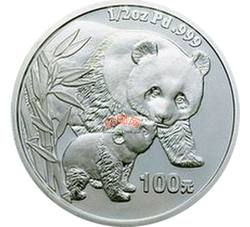 2004年熊猫1/2盎司圆形钯质纪念币（精制）