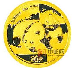 2008年熊猫1/20盎司圆形金质纪念币